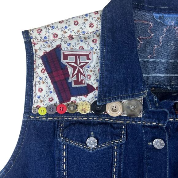 Texas A&M Aggies Denim Vest L | Handmade One of a Kind Boho Western Collegewear - Picture 7 of 15